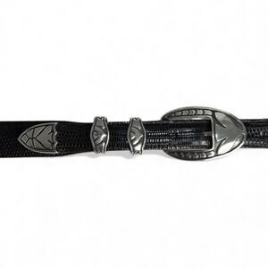 Vintage Chacon Sterling Silver Belt Buckle 4pc Set Rewards Lizard 1.25 ” Size 38